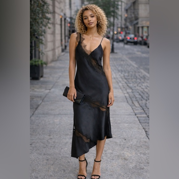 house of harlow 1960 black satin dress HOUSE OF HARLOW 1960 black satin keyhole